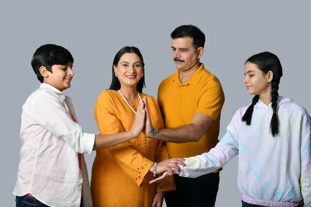 A family together during a traditional celebration