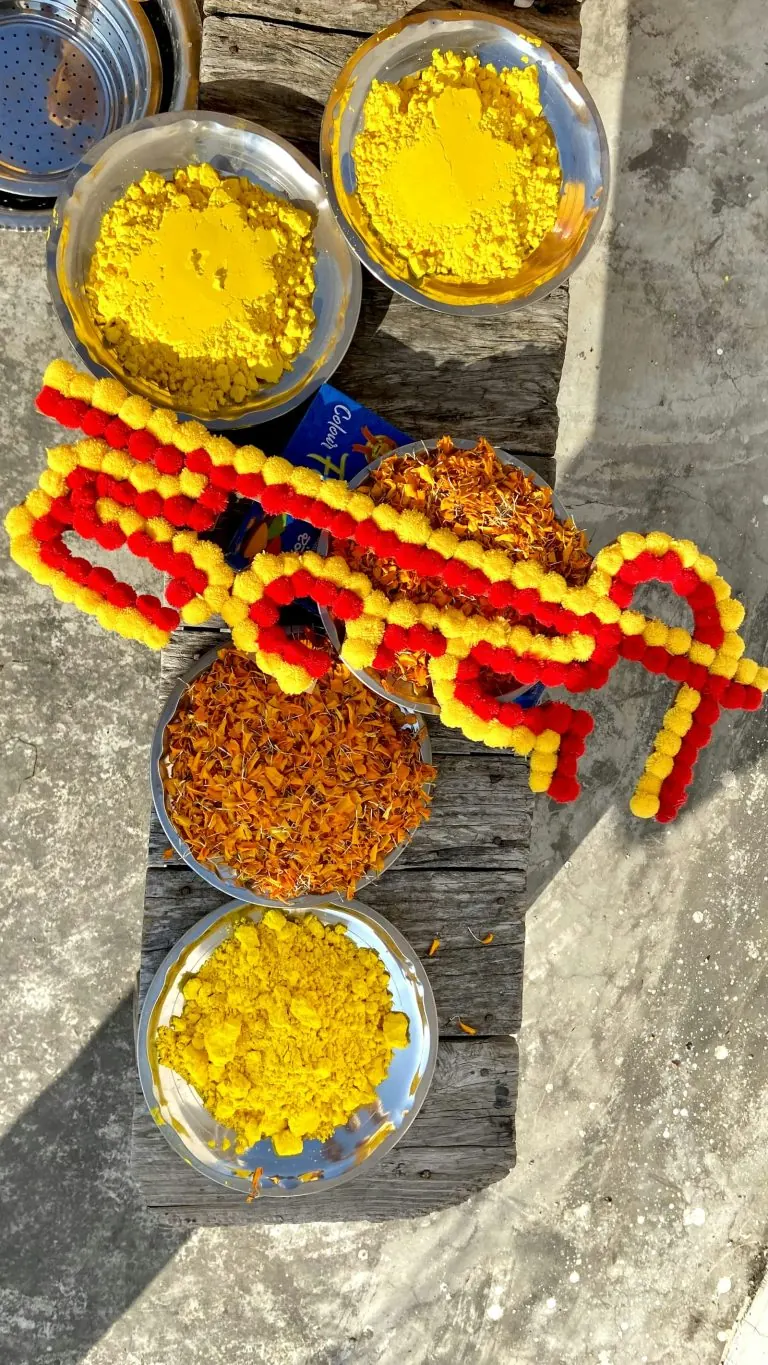 Traditional marigold flower decor detail