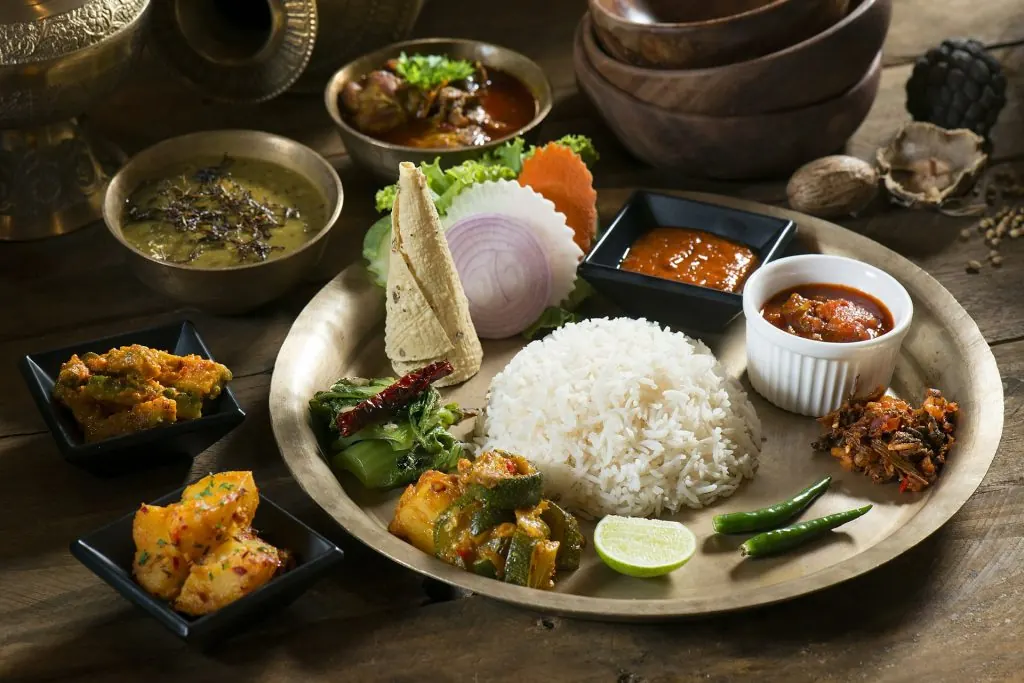 A traditional Indian vegetarian thali, festively presented