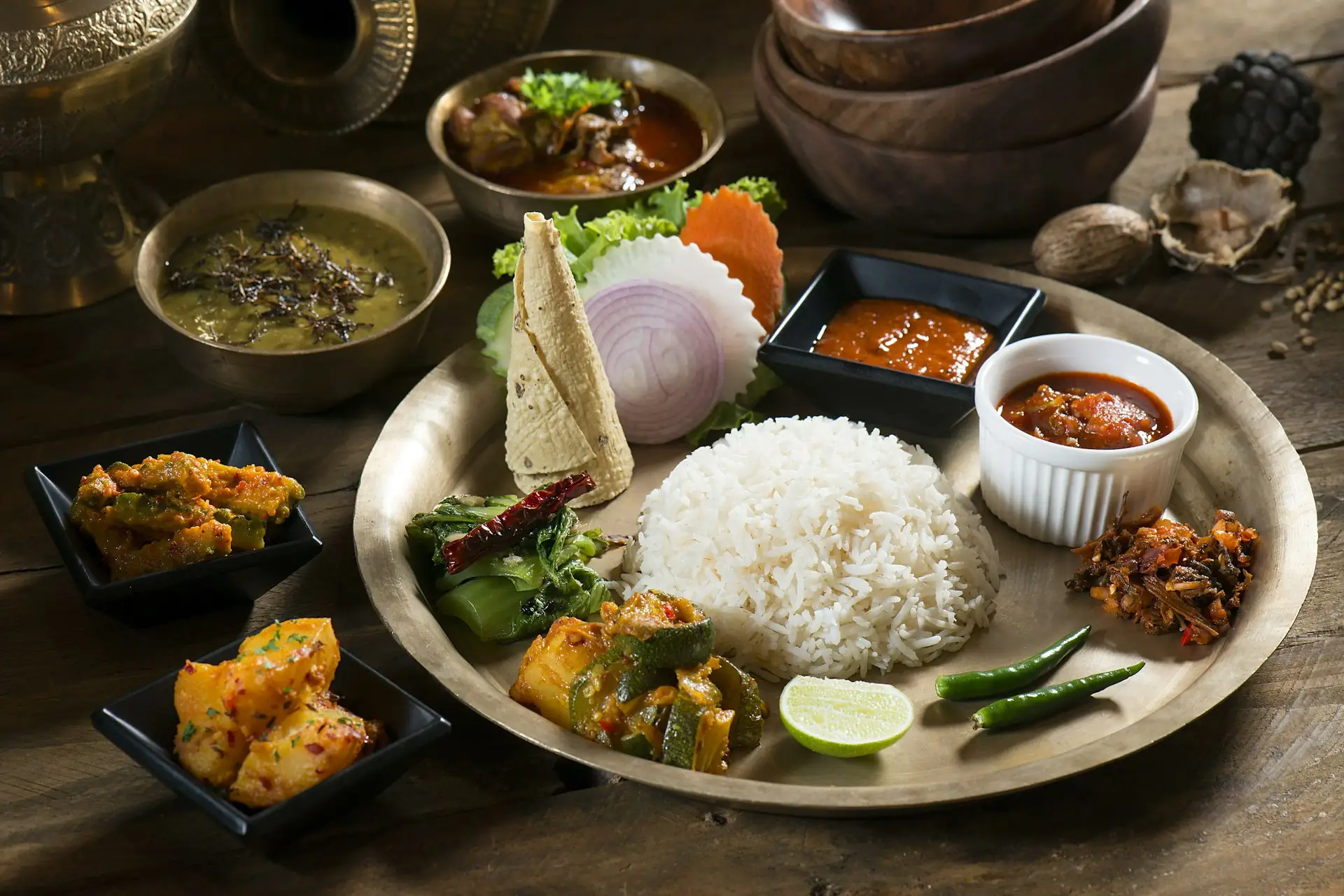 A traditional Indian vegetarian thali, festively presented